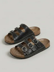 women-s-blue-triple-buckle-slide-sandals-black-9