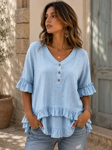 damen-bluse-einfarbig-vintage-stil-10010778-blau-1