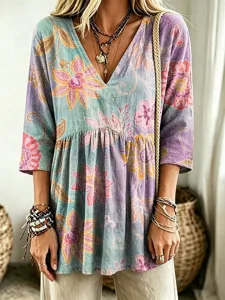 damen-bluse-gerafft-blumen-grafik-10061263-purpur-2