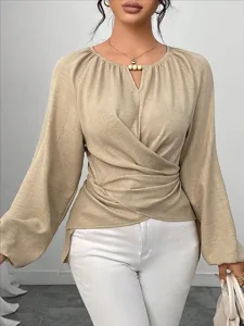 damen-bluse-gerafft-einfach-elegan-12248443-khaki-1