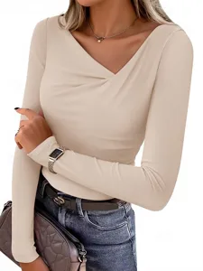 damen-bluse-gerafft-einfach-lassig-15400553-khaki-2