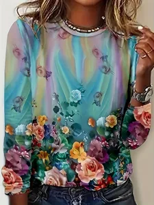 damen-t-shirt-druck-blumen-grafik-13825150-grun-1