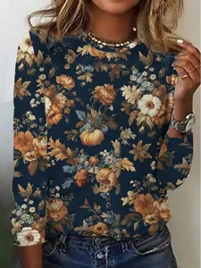 damen-t-shirt-druck-blumen-pflanze-19864831-marineblau-6