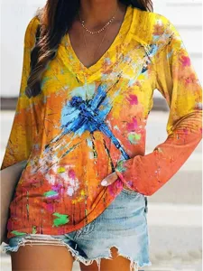 damen-t-shirt-druck-grafik-katze-l-17992174-gelb-3