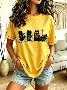 damen-t-shirt-druck-grafik-katze-v-17711494-gelb-1