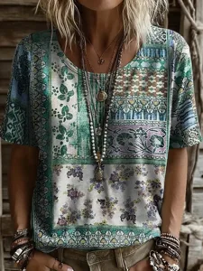 damen-t-shirt-druck-grafik-stammes-10038828-grun-2
