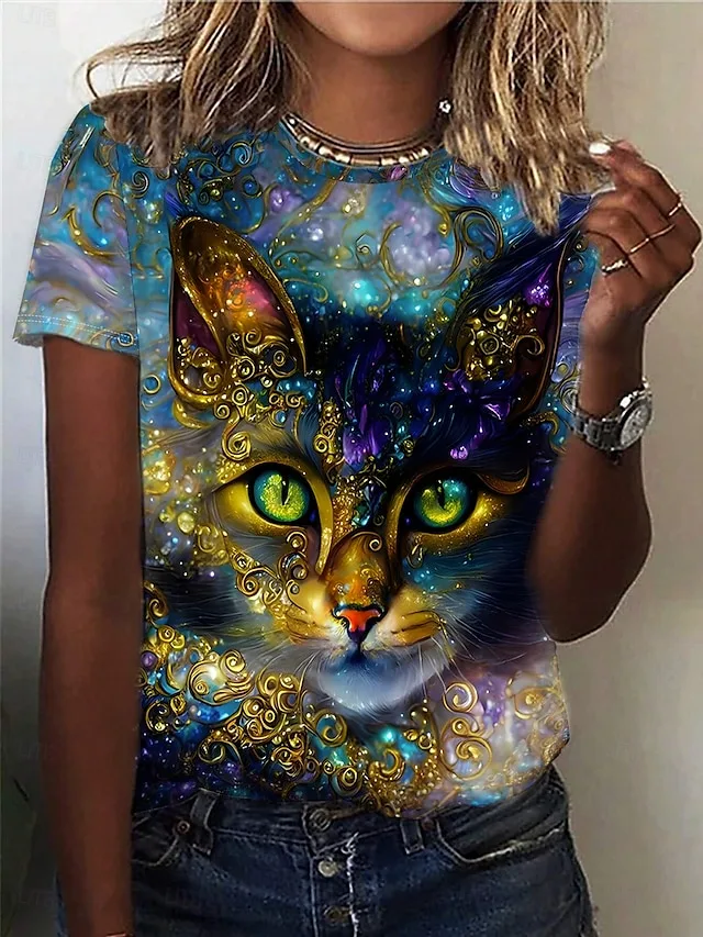 damen-t-shirt-druck-katze-lassig-k-18142349-blau-1