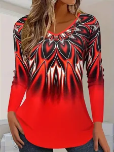 damen-t-shirt-druck-ombre-grafik-abstrak-rote-3