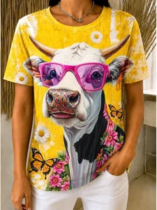 damen-t-shirt-farbblock-druck-graf-12138663-gelb-3