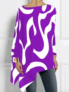 damen-t-shirt-langarm-grafik-geometrisch-purpur-3