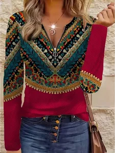 damen-t-shirt-reiverschluss-druck-11100654-rote-2