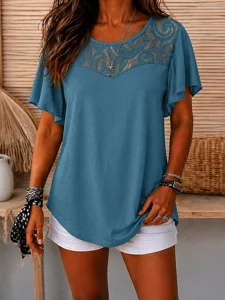 damen-t-shirt-spitzentops-einfarbi-12419736-blau-2