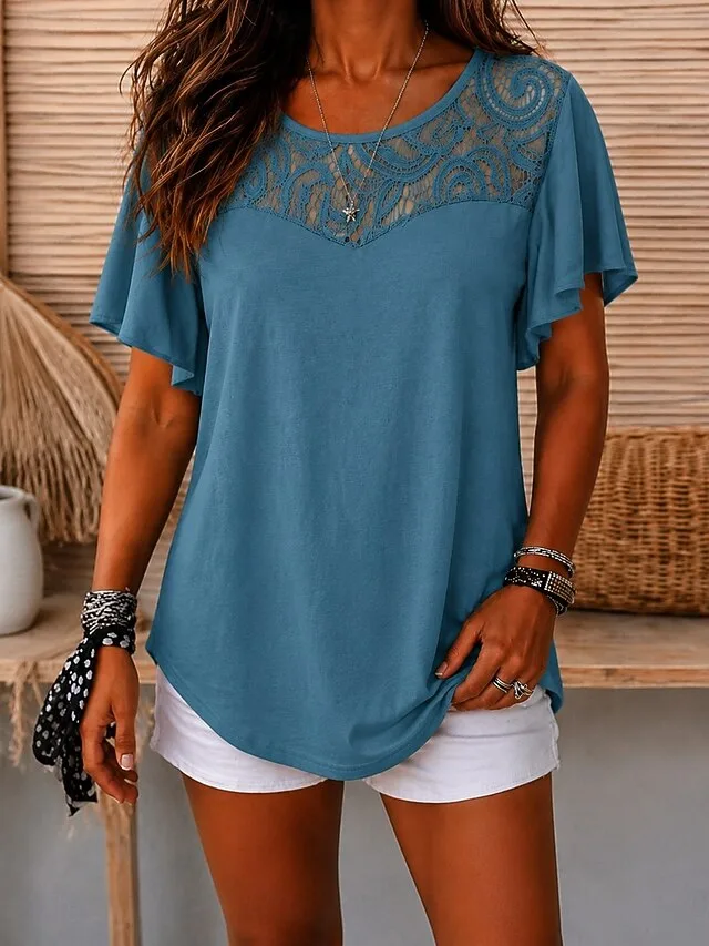 damen-t-shirt-spitzentops-einfarbi-12419736-blau-2