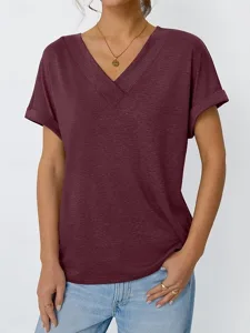 damen-t-shirt-t-shirt-einfach-mode-11260537-wein-5