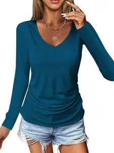 damen-t-shirt-t-shirt-einfach-mode-13234310-marineblau-5