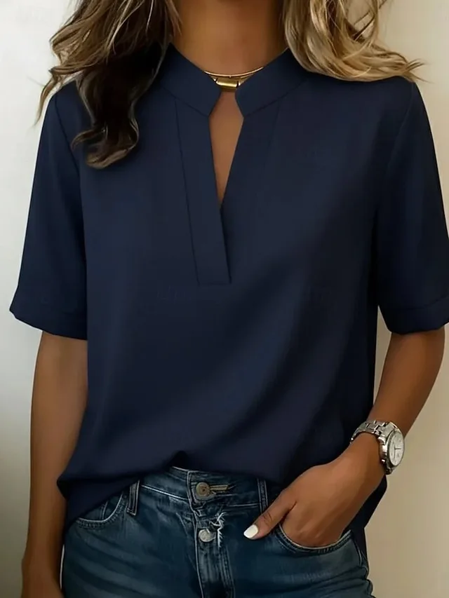 damen-t-shirt-t-shirt-einfach-mode-15388054-tintenblau-4