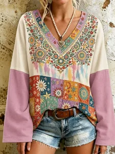 damen-ubergroe-bluse-druck-blumen-12540450-rosa-4