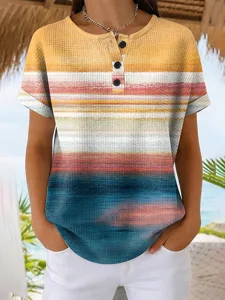 damen-waffle-t-shirt-print-grafik-geomet-gelb-3