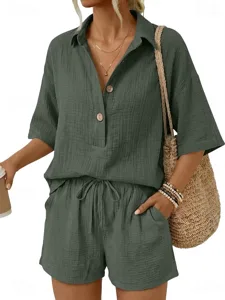 damen-zweiteilige-sets-kurzarm-ein-10415890-grun-3